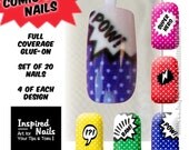 Comic Book Nails  Set of 20 Full Coverage Glue on Nails in 5 Designs