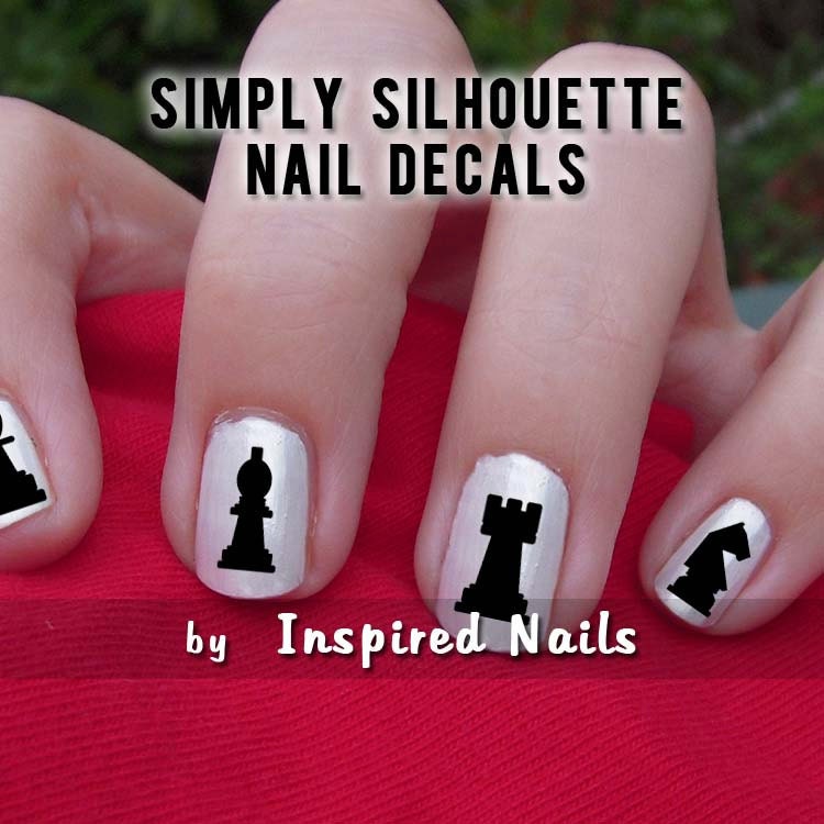 Chess Game Pieces Nail Decals Black and Clear Simply Silhouette by Inspired