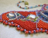 HER ROYAL HIGHNESS red blue green n purple agate gemstone bead embroidered statement bib necklace