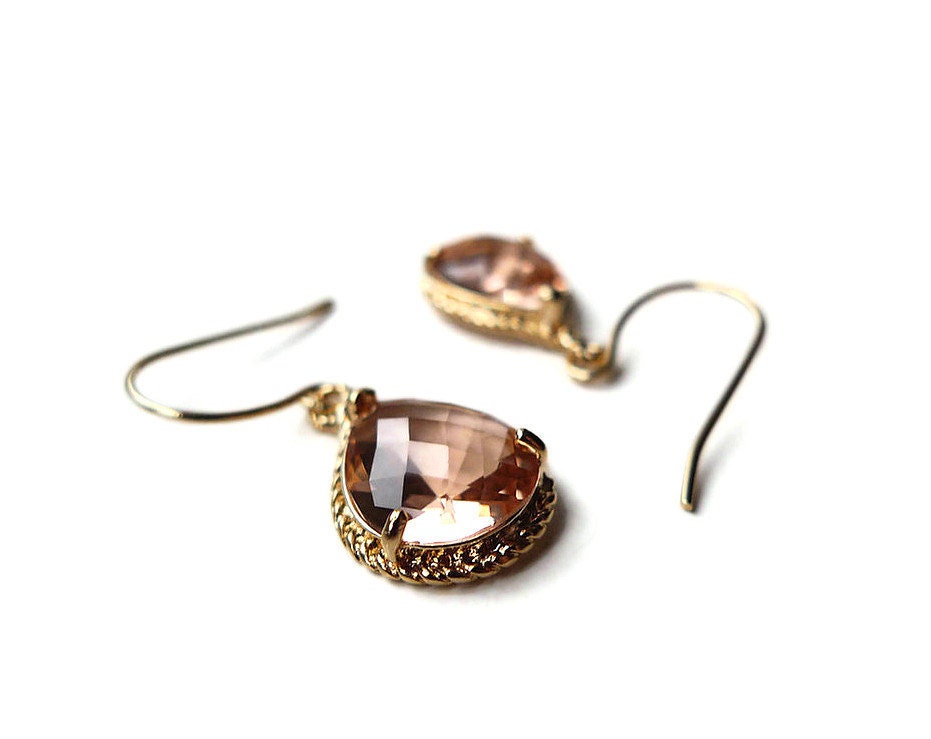 Blush Pink Earrings - Gold Bridal Jewelry, Peach - Modrn
