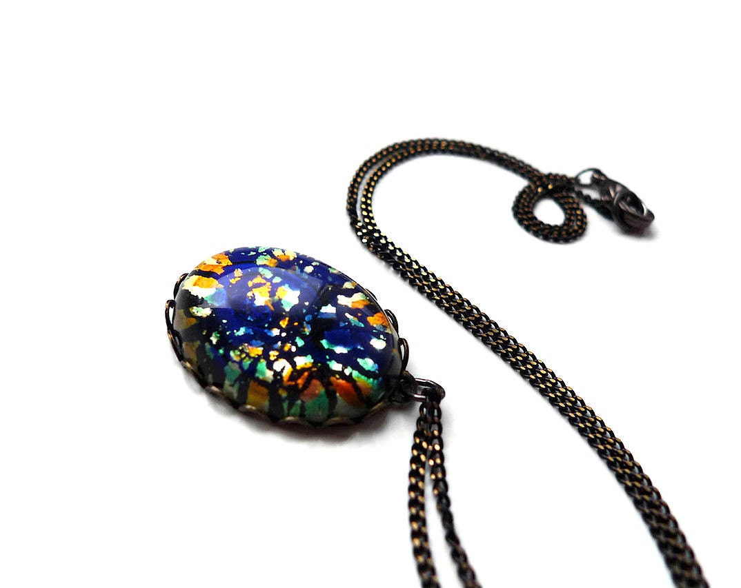Dark Blue Necklace - Galaxy Jewelry, Harlequin Glass
