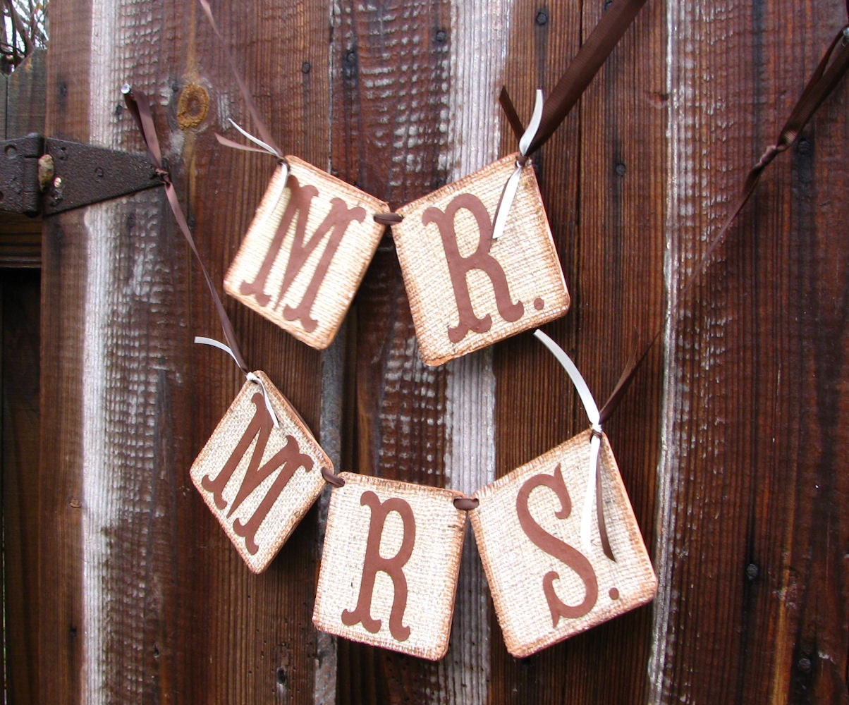 Burlap Banner Mr Mrs Wedding Banners Chair Signs