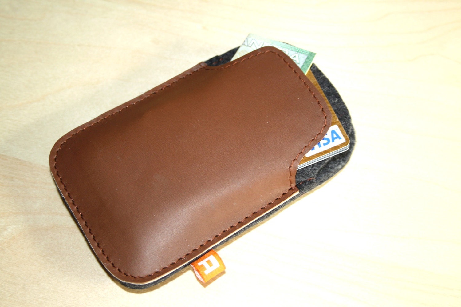 iPhone4 Case / Wallet (Burrard) - Anthracite Wool Felt with Brown Leather