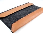 11 Inch MacBook Air Case/Sleeve (Shaughnessy) - Anthracite Wool Felt with Tan Brown Leather