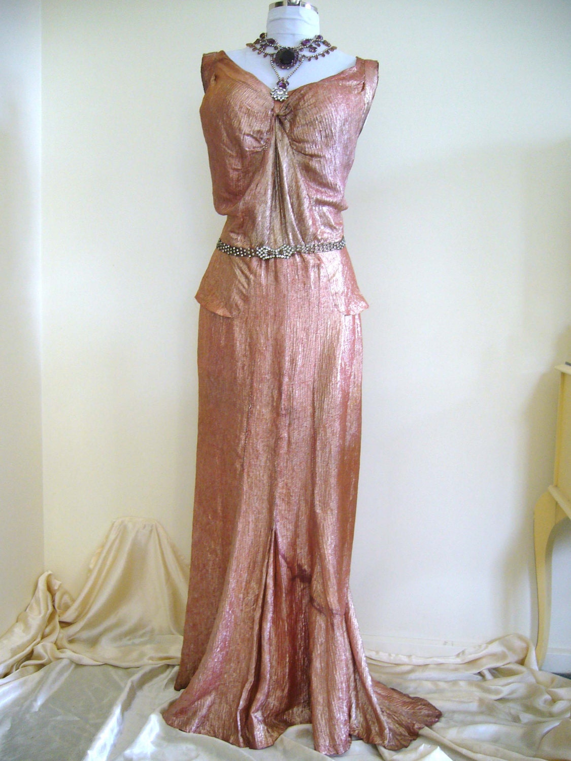 RESERVED Rare Nouveau 1920s Flapper COUTURE Flame Red Silk LAME Revival Dress Gown Harlow Designer Bombshell Hourglass Showgirl