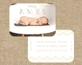 Custom Photo LUXE Die Cut Birth Announcement Template "AMES"