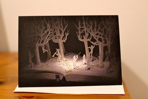 Blank Card from an altered book sculpture Eleven Pipers Piping