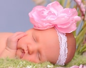 Pink Peony on a stretch lace headband - Perfect photo prop and several colors to choose from.