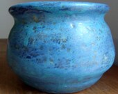 Stoneware pot with blue, lavender and gold