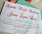 Wedding Invitation--Classic, Monogram Linen Red and Aqua Wedding Invitation Set, Red and Aqua Wedding
