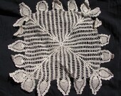 Ecru Cotton Doily Crocheted Centerpiece Pineapple & ladders stylized square home decor  mid century modern shabby chic French country style