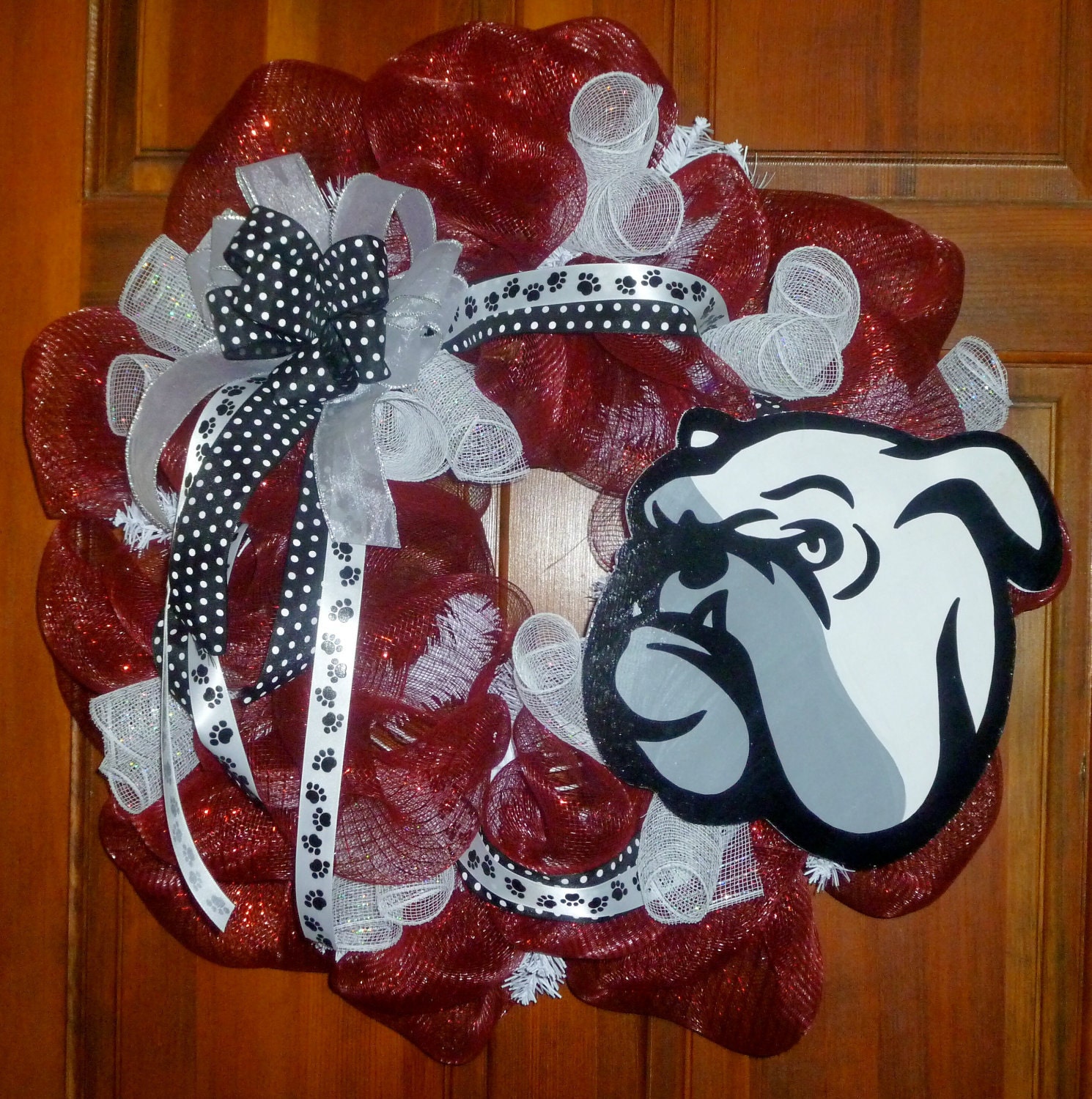MESH WREATH with Hand Painted Wooden FOOTBALL Mascots.....Can be done for any mascot or logo.