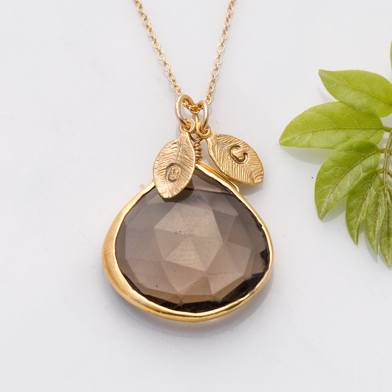 Smokey Quartz bezel set Necklace - Personalized necklace - Custom Initial Necklace - Gemstone Necklace - Personalized Jewelry