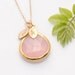 Bridesmaid stamped jewelry - Pink Quartz bezel Necklace - Personalized - Bridesmaid Necklace - Custom Initial Necklace - Personalized