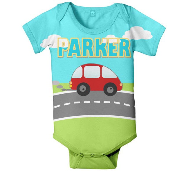 Personalized Baby Onesie, Little Red Car Boy's Custom Name Onesies
