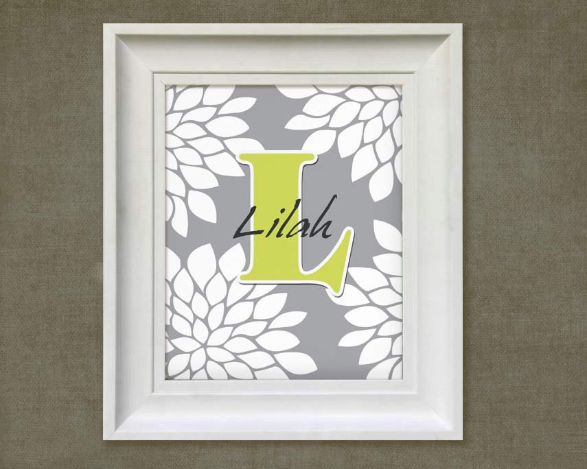 Childrens Art Print - Personalized Gray Mums 8x10 Baby Room Decor