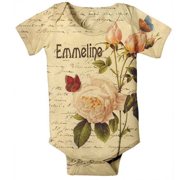 Baby Girl Bodysuit Personalized French Rose by SimplySublimeBaby