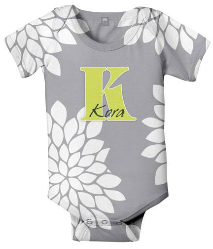 Infant Girl Mums Onesie, Personalized Grey and Green Monogram, Infant Onesies