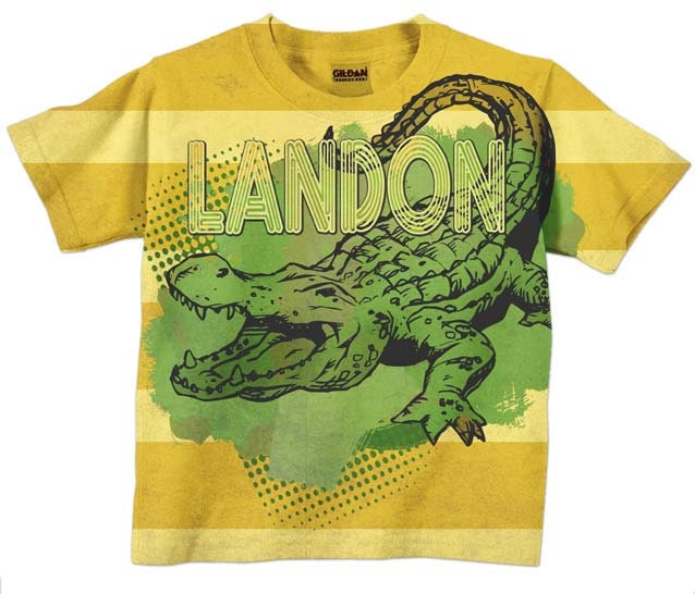 Alligator T-Shirt, Personalized Boys Name Tee, Striped Shirt
