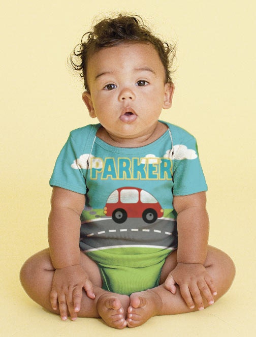 Personalized Baby Onesie, Little Red Car Boy's Custom Name Onesies