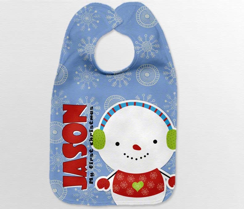 Baby Boy Bib - Snowman Christmas Personalized  Infant Bibs