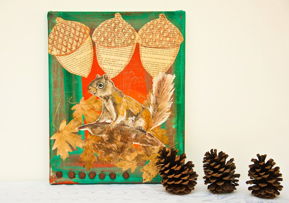 Woodland Art - Original Mixed Media Painting - Squirrel - Father's Day Gift