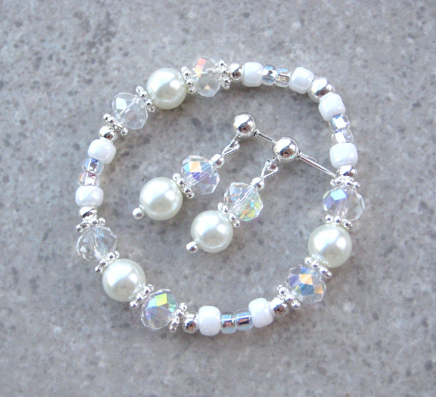 FLOWER GIRL- White Pearl Flower Girl Bracelet and Earrings Set - Sized for a 2-4 yr old.