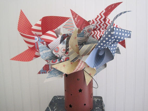 Pinwheels 6 Medium Patriotic Pinwheels - July 4th, Summer Time - Fun - Party Decorations - Photo Props