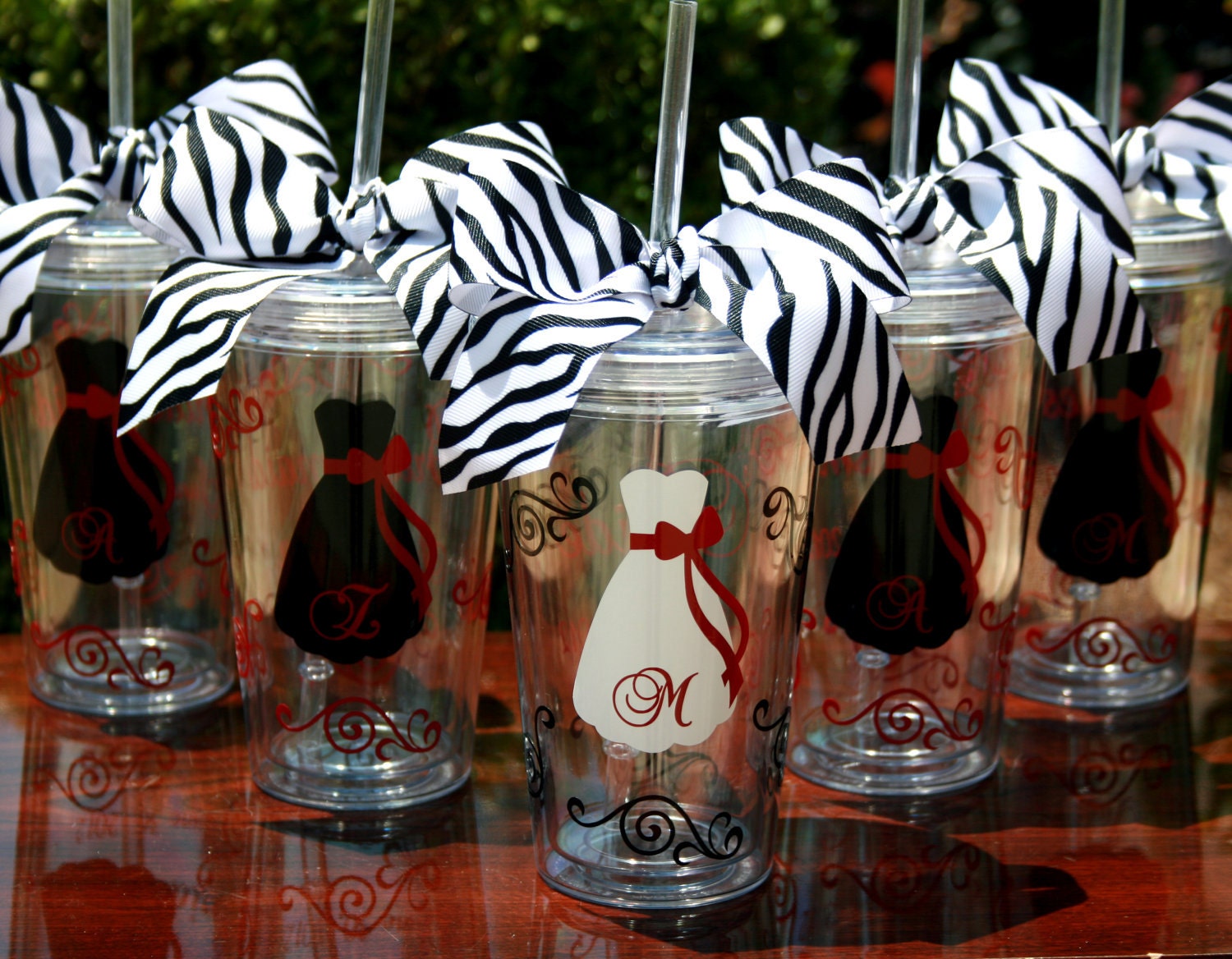 6 Personalized Bridesmaid Acrylic Tumblers with Strapless Gown