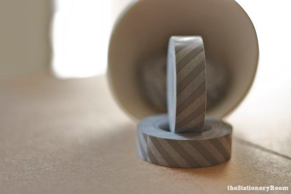 Japanese Washi Tape - Masking Tape roll in Grey and White Airmail Stripes