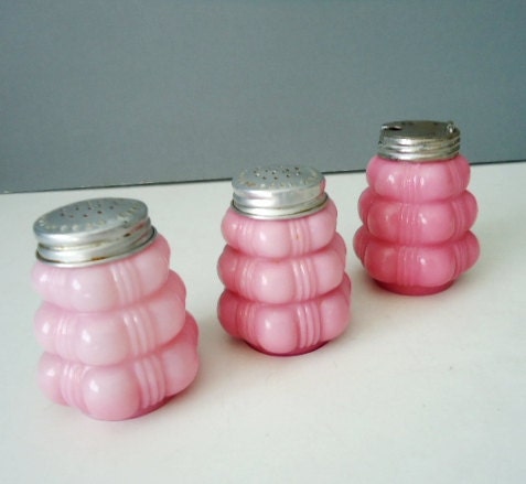 Antique Bubble Glass Shakers in Pink - Cased Consolidated Glass