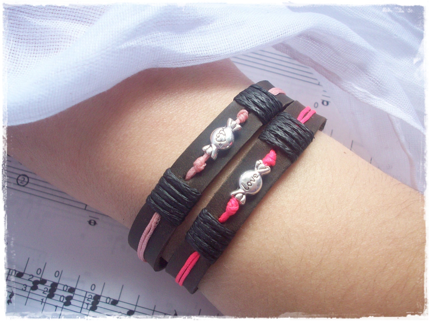 Love Candy Charm Baby Pink Leather Bracelet
