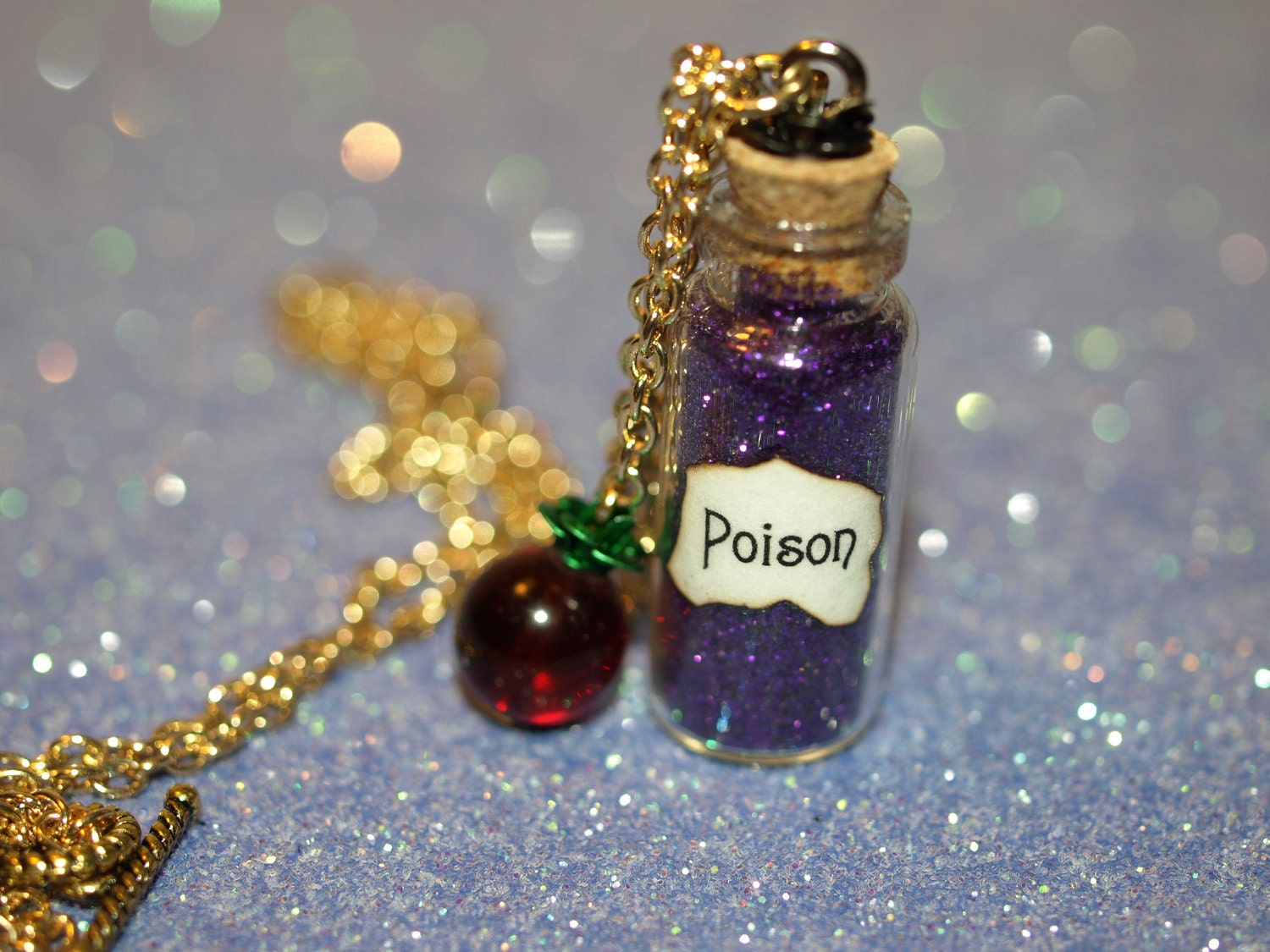 Snow White, Poison and Apple Wicked Queen Vial and Charm Necklace,  by Life is the Bubbles
