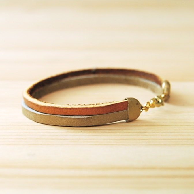 Leather Bracelet in Tan & Beige, "The Pecos"