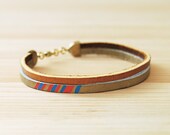 Leather Bracelet in Tan with Pink and Blue, "The Pecos Handpainted"