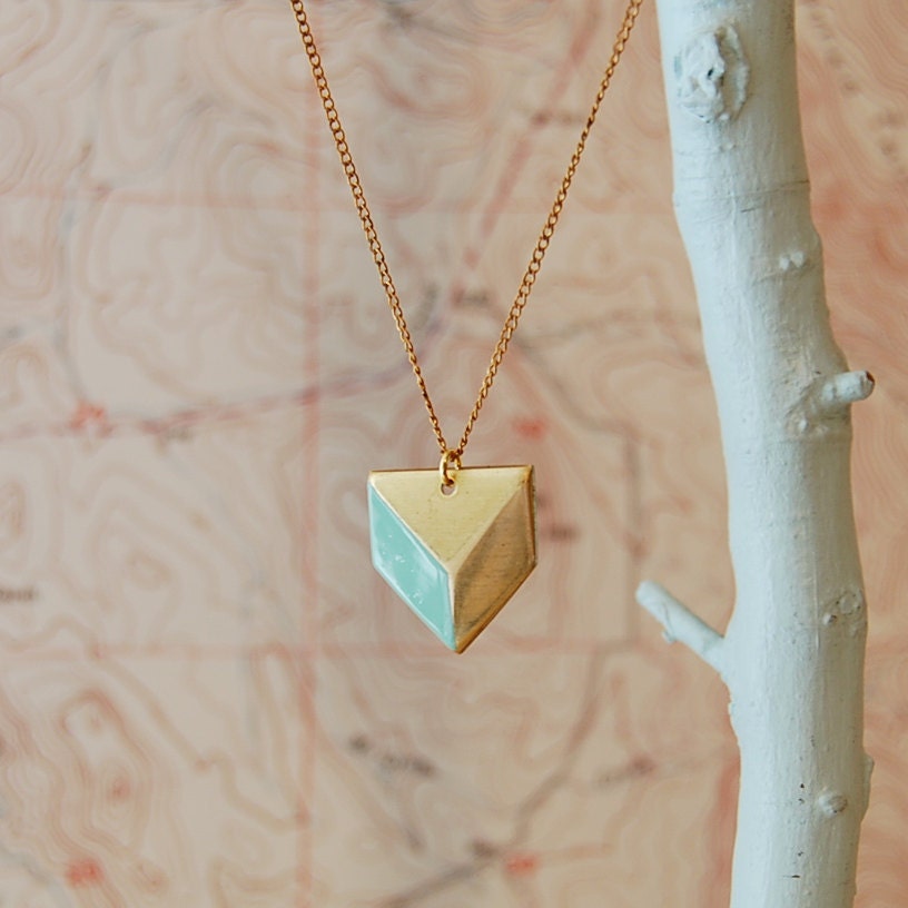 Geometric Necklace, Brass 3D Geometric, The Sabine Chevron I