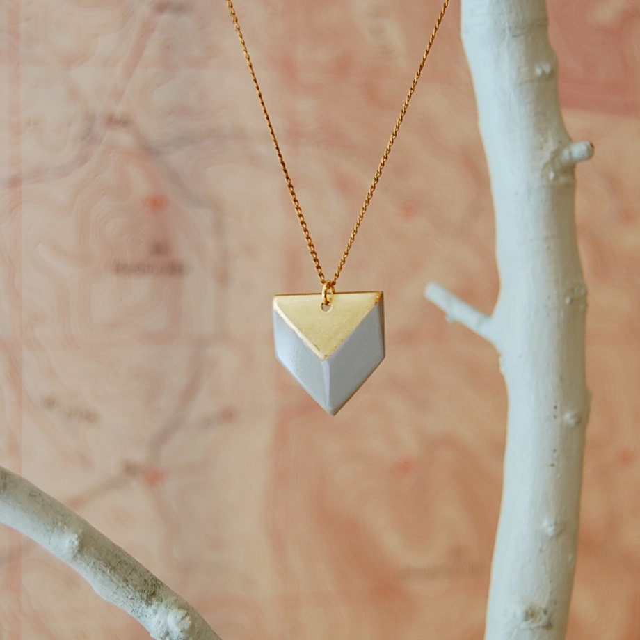 Chevron Necklace, Brass 3D Geometric, The Sabine Chevron II