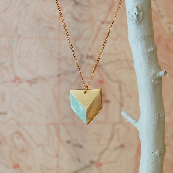 Geometric Necklace, Brass 3D Geometric, The Sabine Chevron I