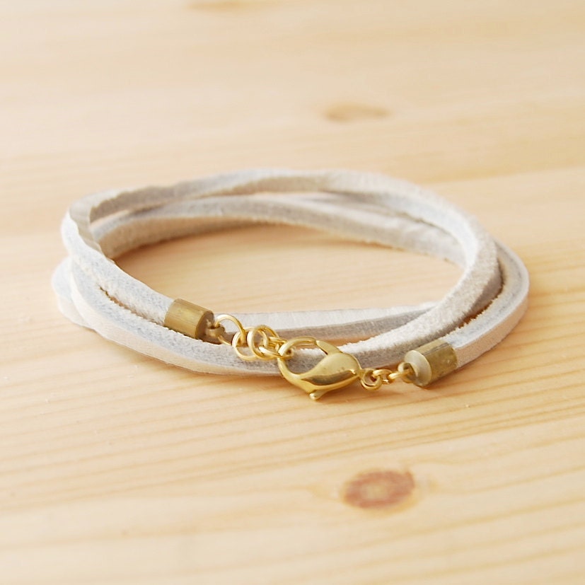Leather Wrap Bracelet in White, "The Bexar"
