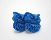 Blue owl studs - blue owls on titanium posts - nickel free for sensitive ears - LazyOwlBoutique