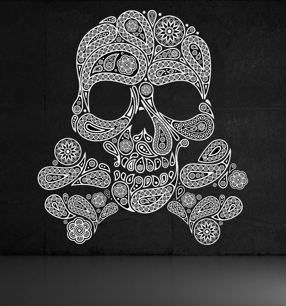 Skull of Paisleys Crossbones Decal Sticker by VinylWallAdornments