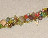 Beaded cuff bracelet Happy Mothers Day amber seed beads clusters of assorted glass beads