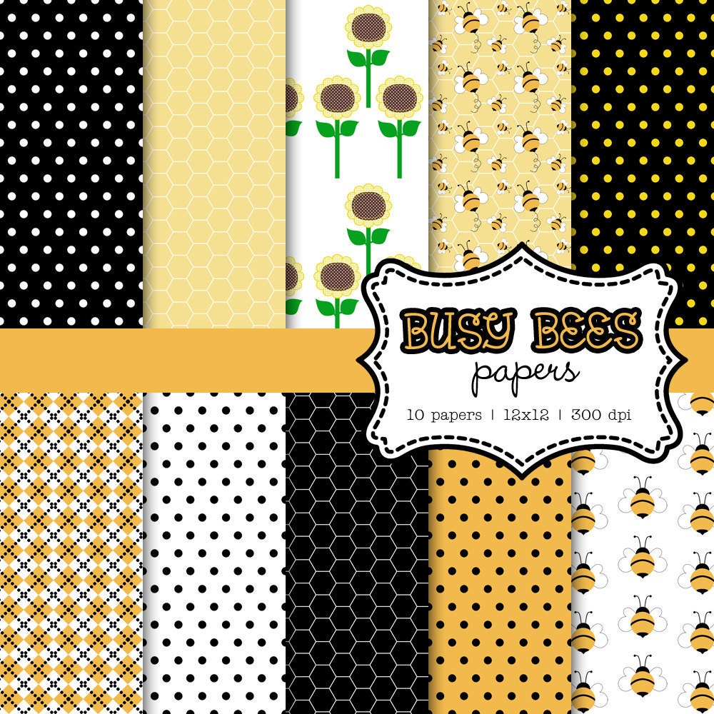 INSTANT DOWNLOAD busy bees digital papers - holiday paper for scrapbooking, invitation design, party printables, card & stationery making