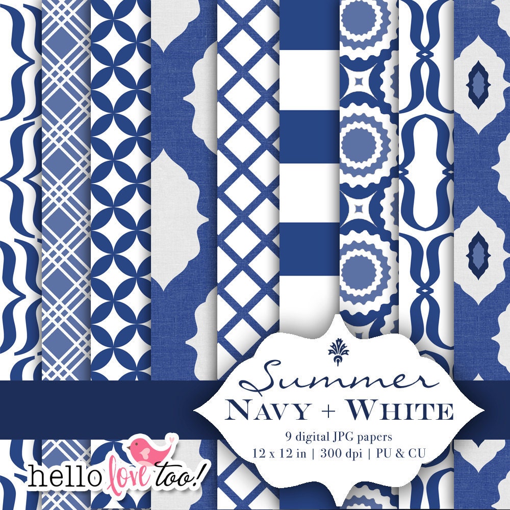 INSTANT DOWNLOAD navy and white digital paper