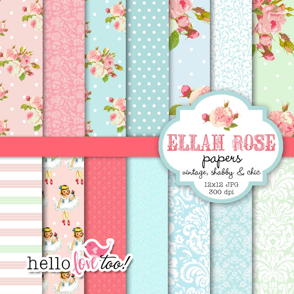 INSTANT DOWNLOAD Ellah Rose shabby chic digital paper set