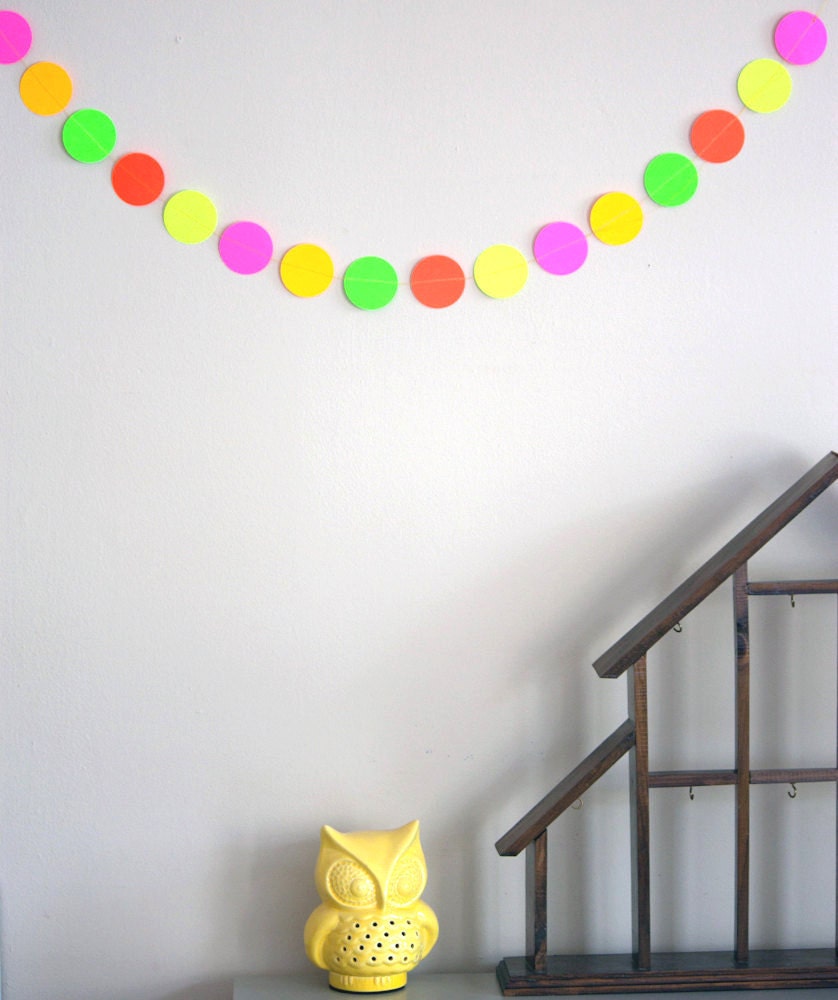 Neon multicolor paper garland 5ft / round/ ready to ship