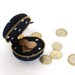 Macaron coin purse - change wallet, mini case purse, black polka dots