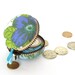Macaron change purse - coin wallet, keychain purse, blue and green flowers