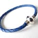 Cobalt blue braided leather bangle with silver plated magnetic clasp, summer fashion, single leather wrap, beach bracelet