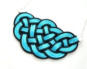 SALE 20% OFF - Big Sailor's Knot Necklace, Blue Turquoise & Black Satin Cords, Rope Jewelry, Macrame, Nautical Style, Summer Trends